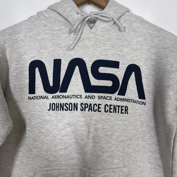 NASA Hoodie Men's Size Small Gray Black Spellout Embroidered Logo Sweatshirt - Picture 3 of 6